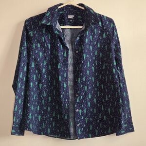 Lands End Christmas Tree Button Up Christmas Holiday Winter Shirt Size 10P